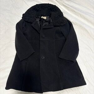 The Children's Place Black Pea Coat with Floral Collar